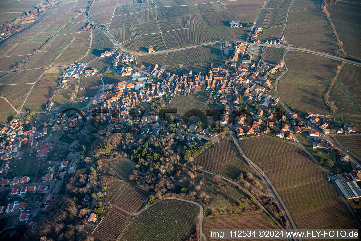 Burrweiler in the state Rhineland-Palatinate, Germany from the plane