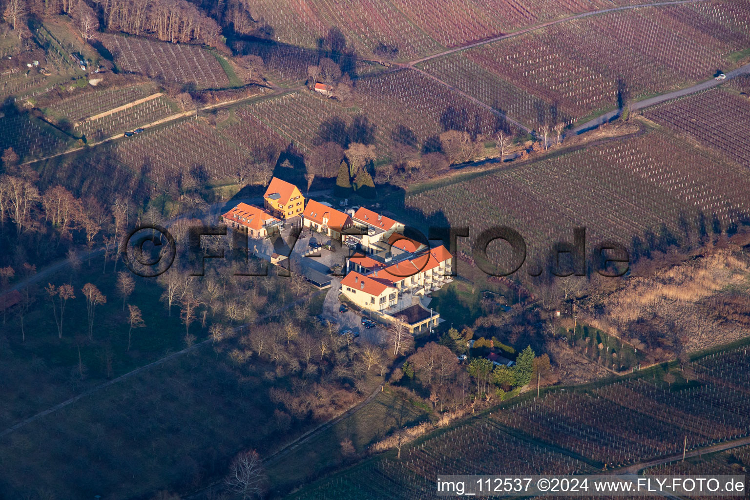 Complex of the hotel building Wohlfuehlhotel Alte Rebschule and Gasthaus Sesel in Rhodt unter Rietburg in the state Rhineland-Palatinate, Germany