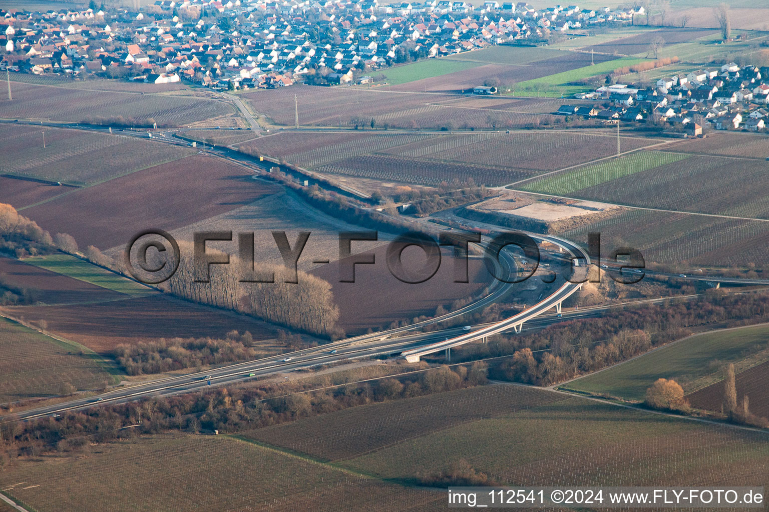 Aerial view of New construction of the Landau Nord motorway junction in the district Dammheim in Landau in der Pfalz in the state Rhineland-Palatinate, Germany