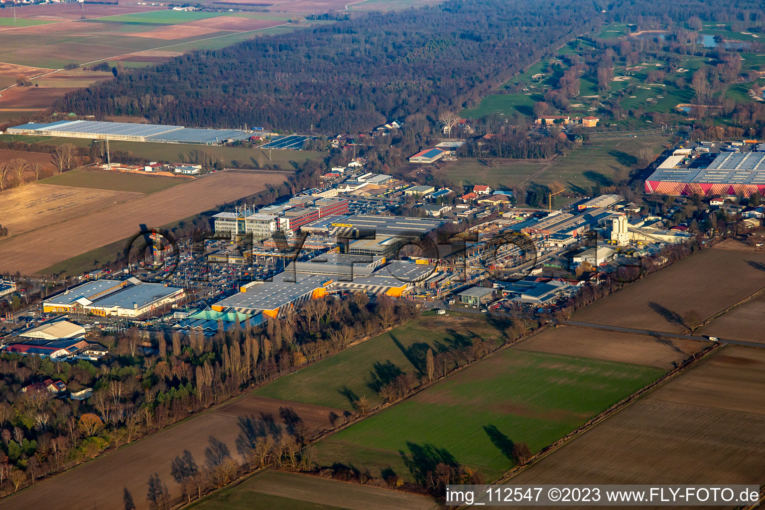 Hornbach hardware store from the southwest in the district Dreihof in Bornheim in the state Rhineland-Palatinate, Germany