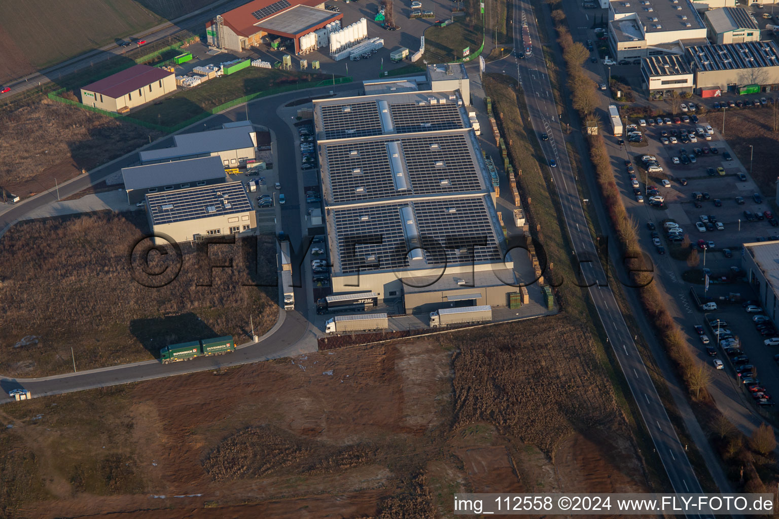 New building construction site in the industrial park Gewerbepark West with Eye & Lenses Ltd. & Co. KG in Herxheim bei Landau (Pfalz) in the state Rhineland-Palatinate, Germany