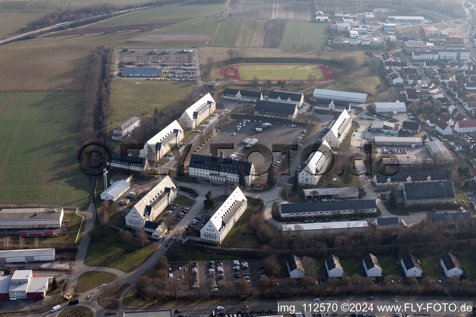 Aerial view of Federal Police in Bad Bergzabern in the state Rhineland-Palatinate, Germany