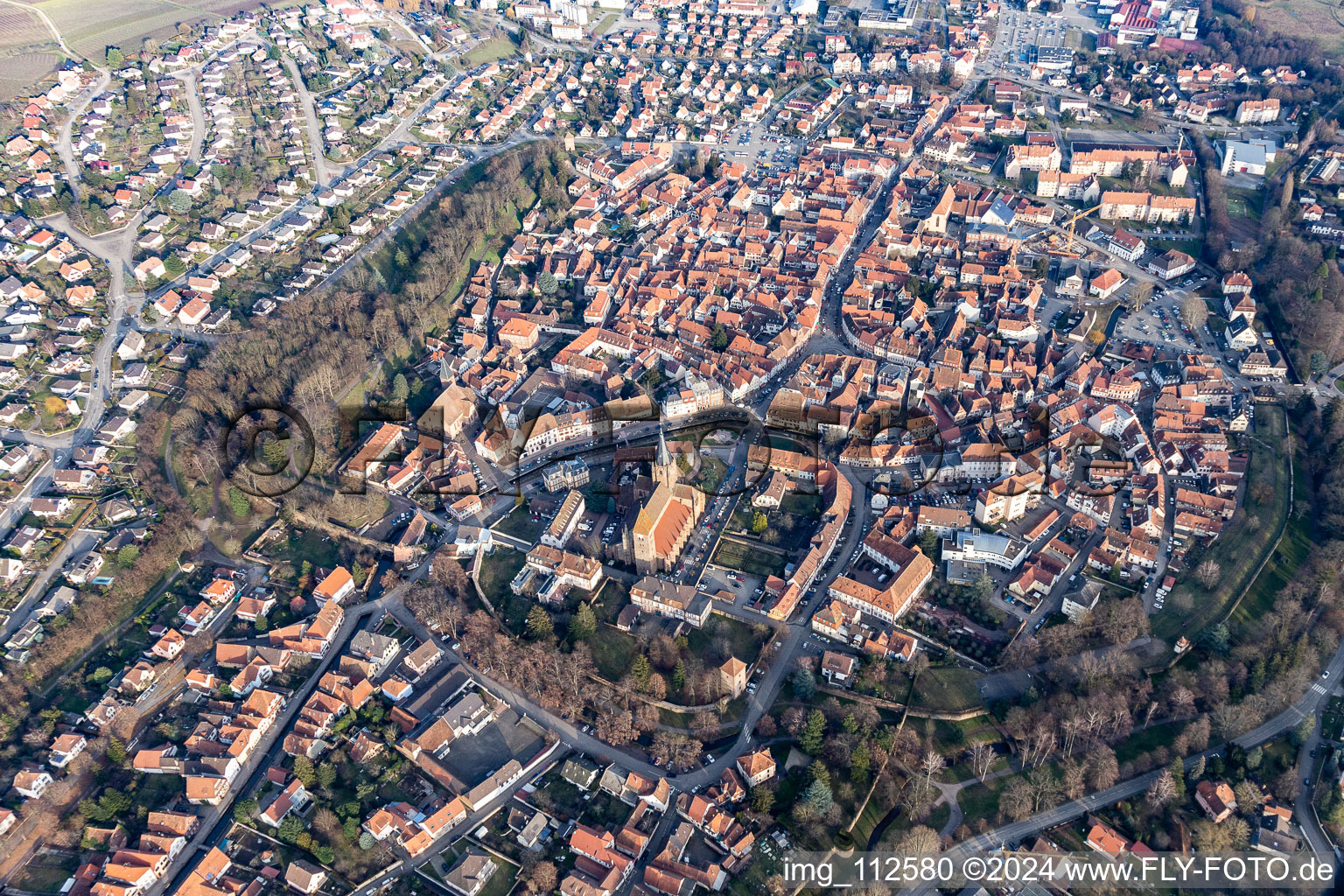 Wissembourg in the state Bas-Rhin, France from the drone perspective