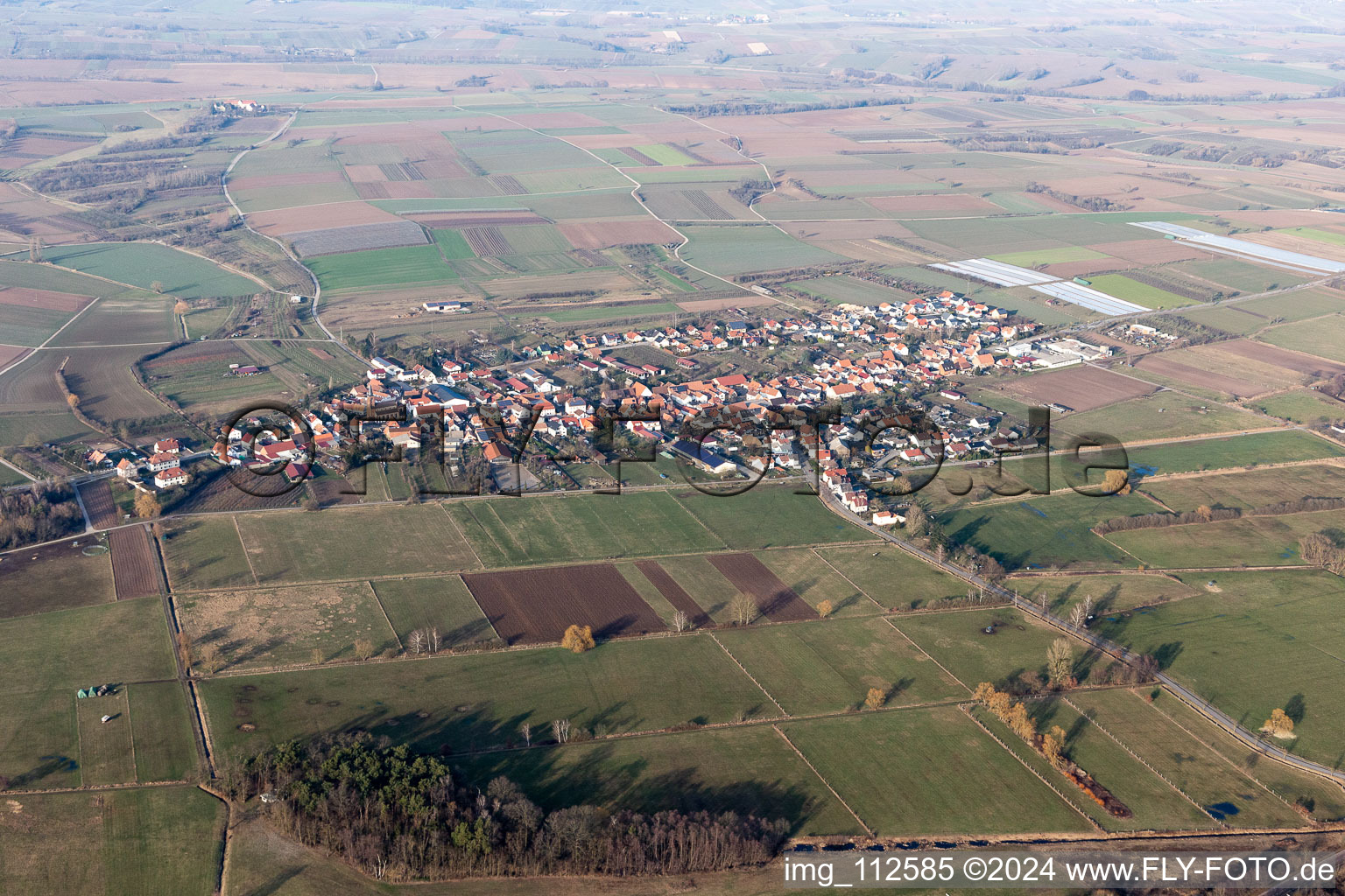 Oblique view of Schweighofen in the state Rhineland-Palatinate, Germany