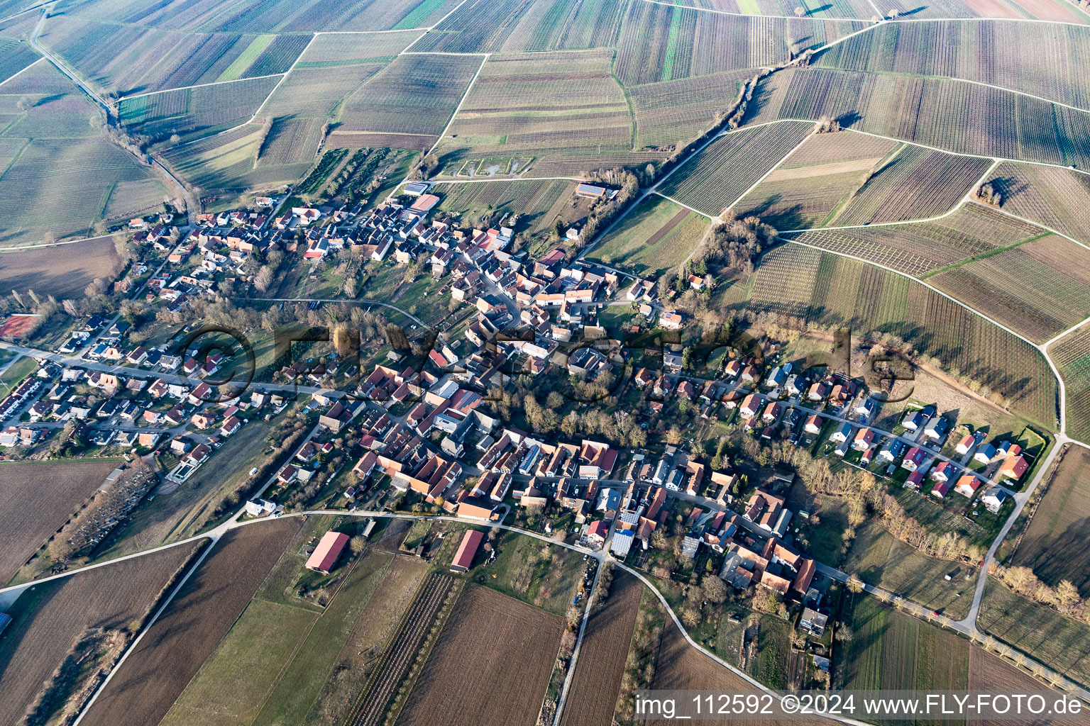 Aerial view of Dierbach in the state Rhineland-Palatinate, Germany