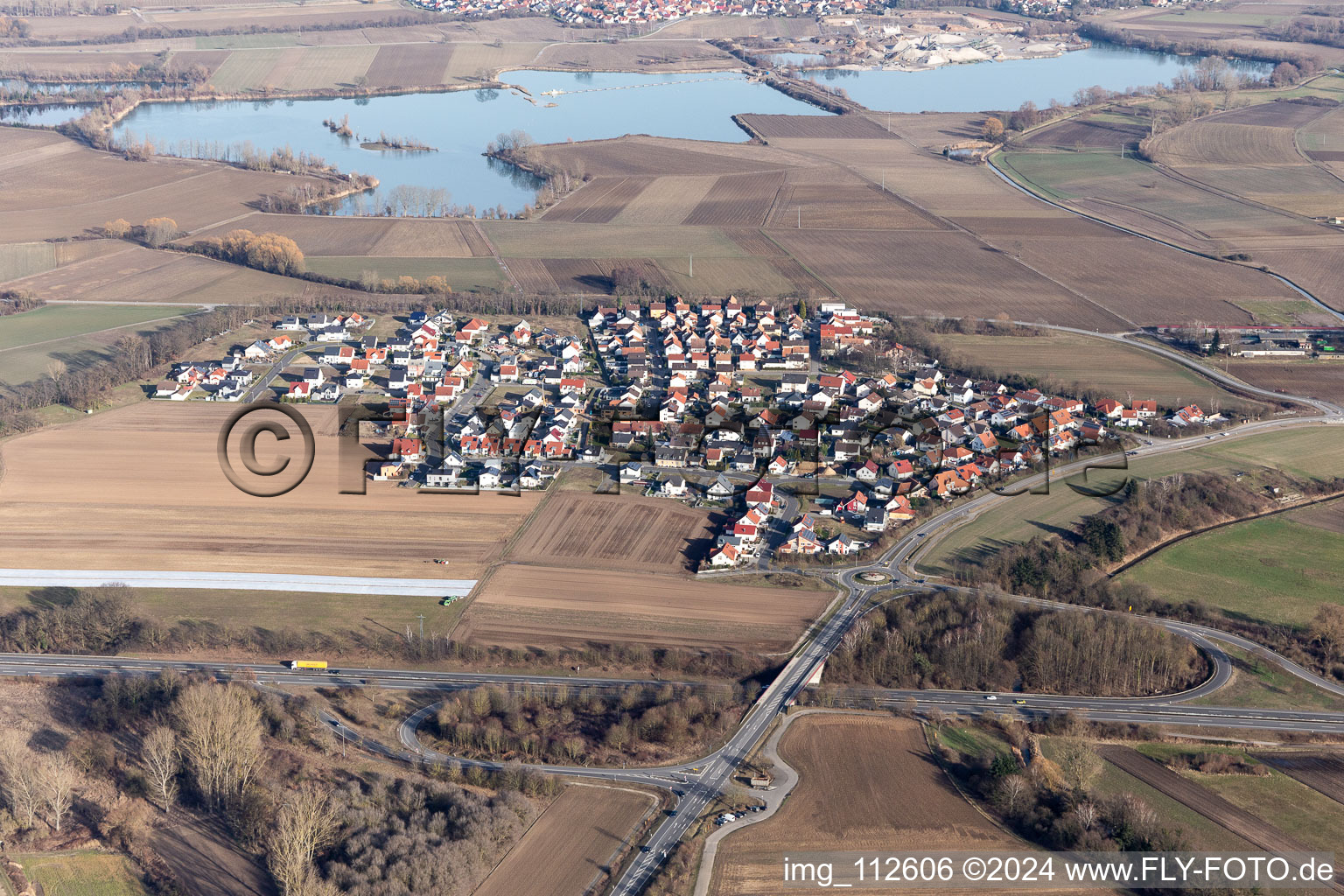 District Hardtwald in Neupotz in the state Rhineland-Palatinate, Germany from above