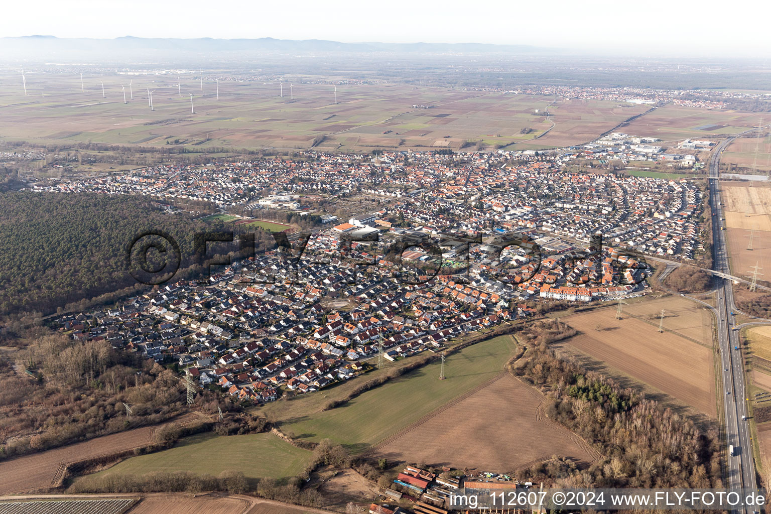 Aerial view of Rülzheim in the state Rhineland-Palatinate, Germany