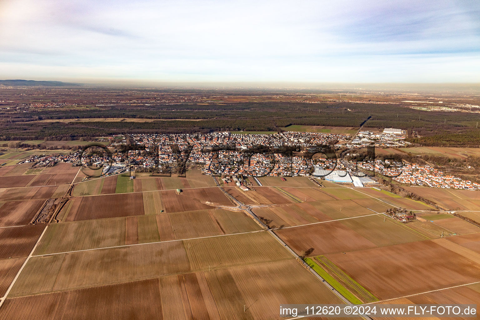 Aerial view of Bellheim in the state Rhineland-Palatinate, Germany