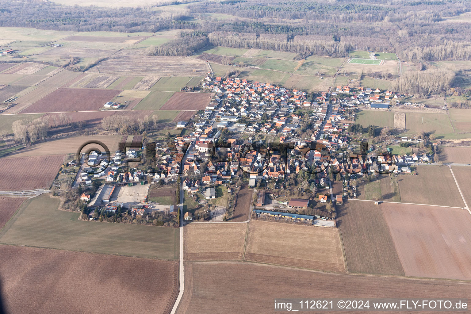 Drone image of Knittelsheim in the state Rhineland-Palatinate, Germany