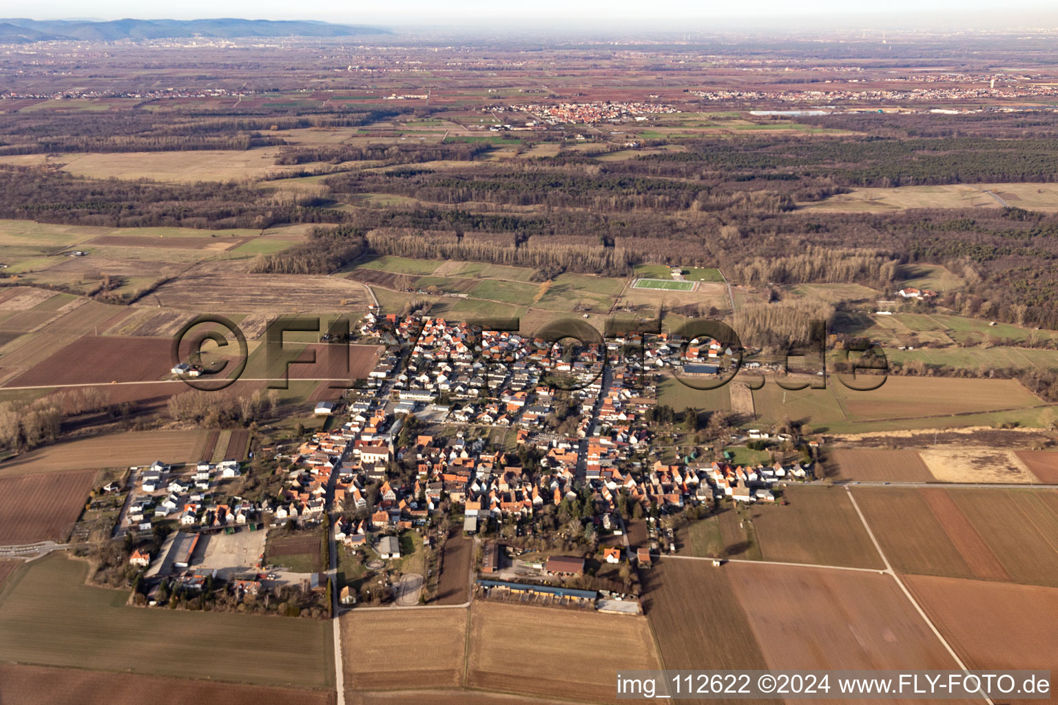 Knittelsheim in the state Rhineland-Palatinate, Germany from the drone perspective