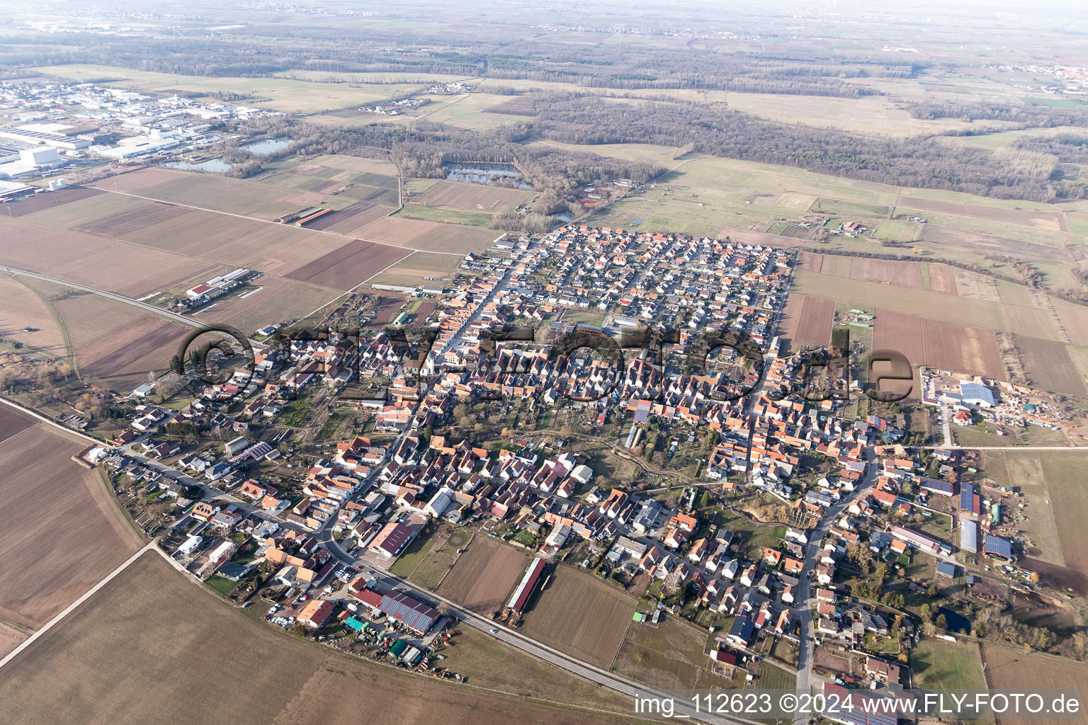 From the south in the district Ottersheim in Ottersheim bei Landau in the state Rhineland-Palatinate, Germany