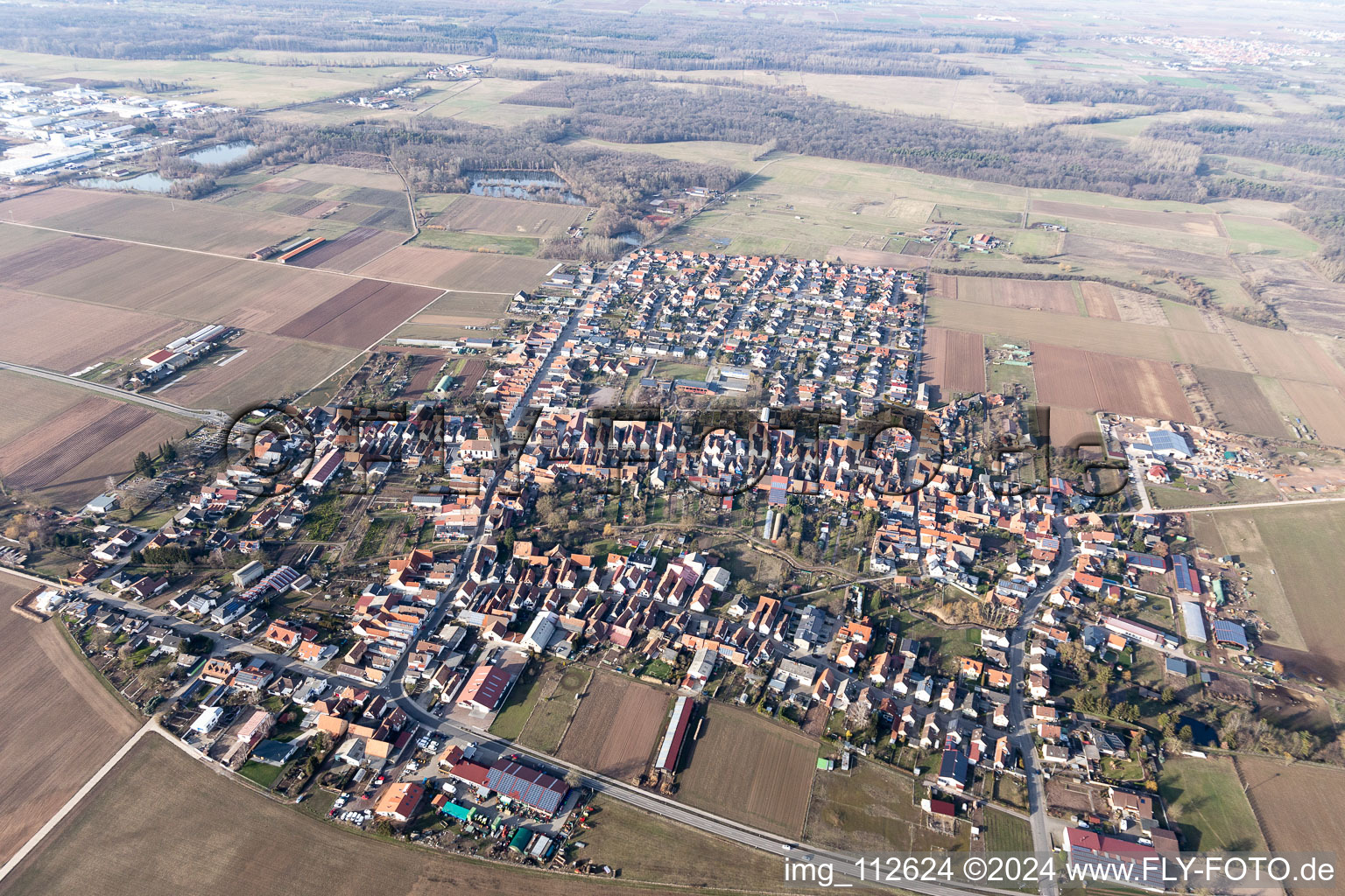 Aerial view of From the south in the district Ottersheim in Ottersheim bei Landau in the state Rhineland-Palatinate, Germany