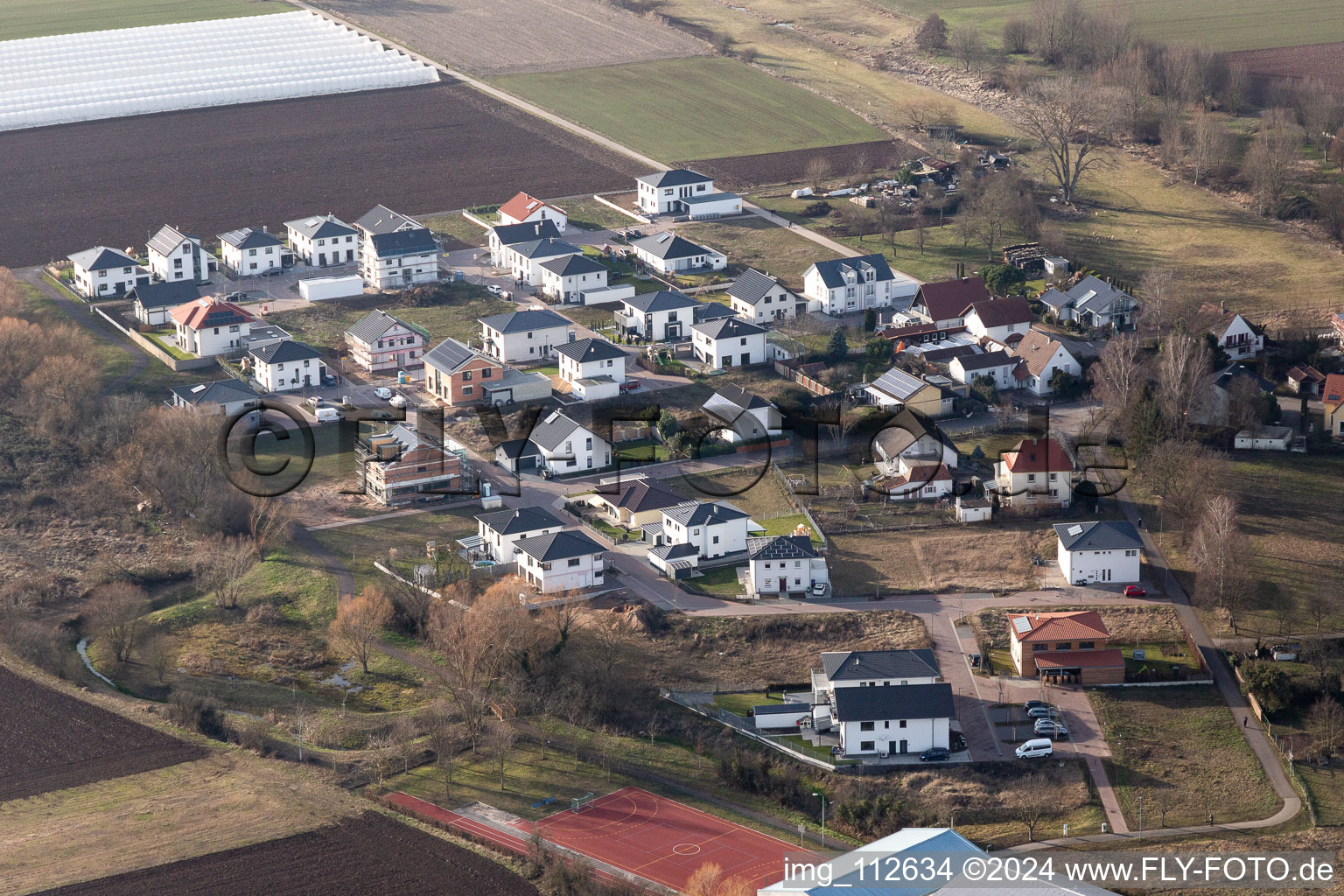 Offenbach an der Queich in the state Rhineland-Palatinate, Germany seen from a drone