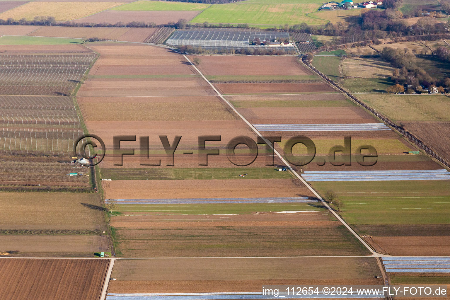 District Mühlhofen in Billigheim-Ingenheim in the state Rhineland-Palatinate, Germany seen from above