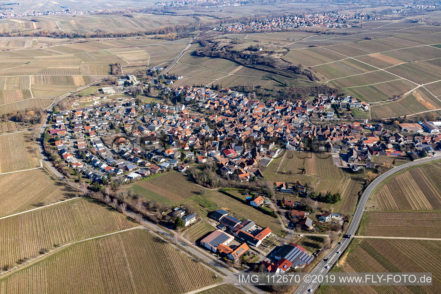 Drone image of Ilbesheim bei Landau in der Pfalz in the state Rhineland-Palatinate, Germany