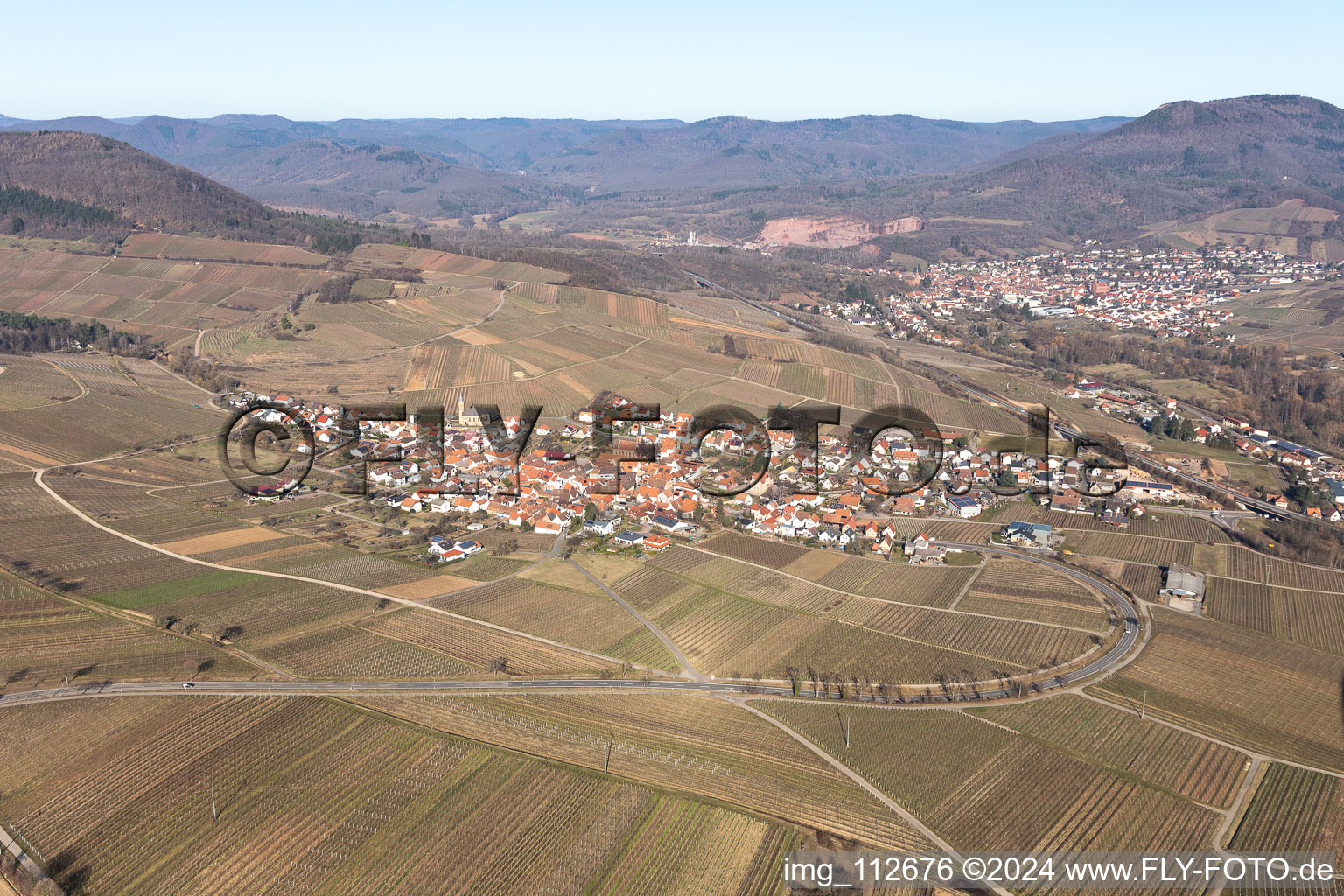 Birkweiler in the state Rhineland-Palatinate, Germany from a drone