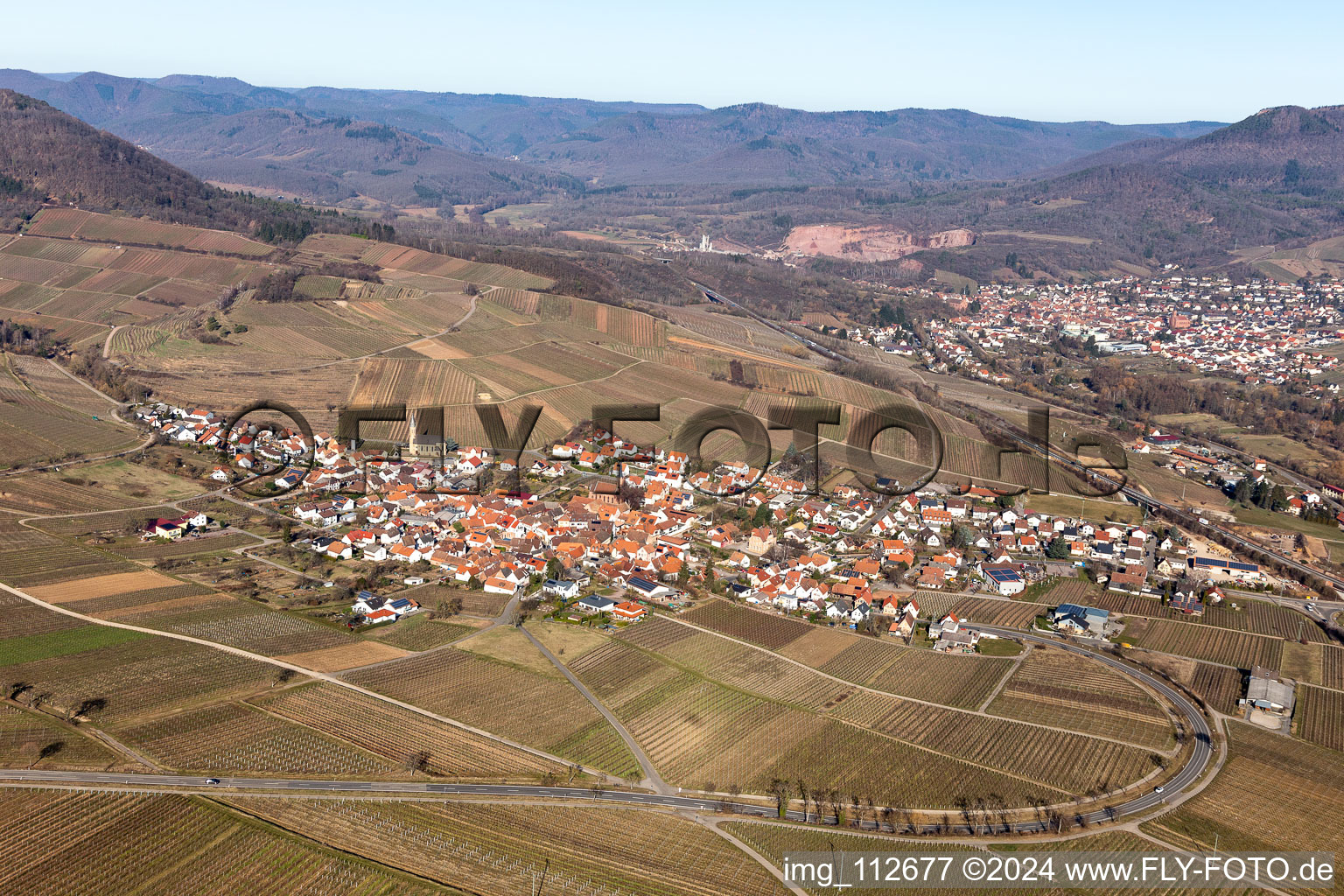 Aerial view of Birkweiler in the state Rhineland-Palatinate, Germany