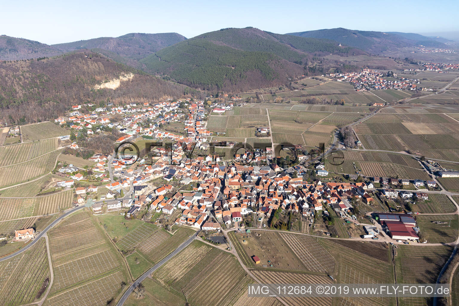 Drone recording of Frankweiler in the state Rhineland-Palatinate, Germany