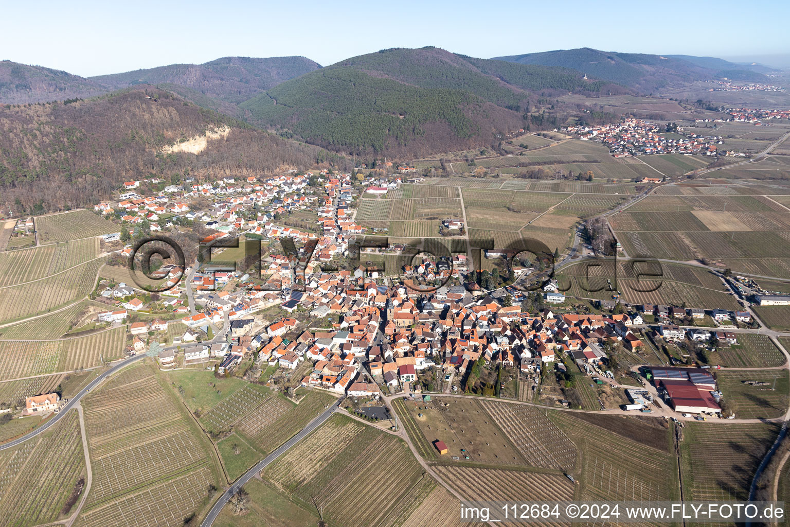 Drone recording of Frankweiler in the state Rhineland-Palatinate, Germany