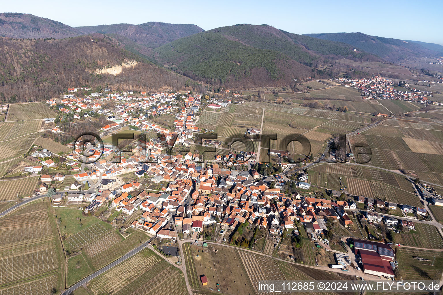 Drone recording of Frankweiler in the state Rhineland-Palatinate, Germany