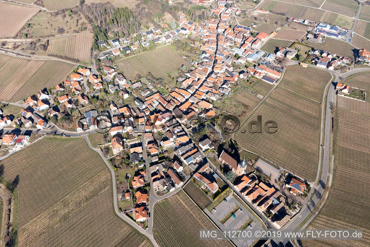 Drone recording of Burrweiler in the state Rhineland-Palatinate, Germany