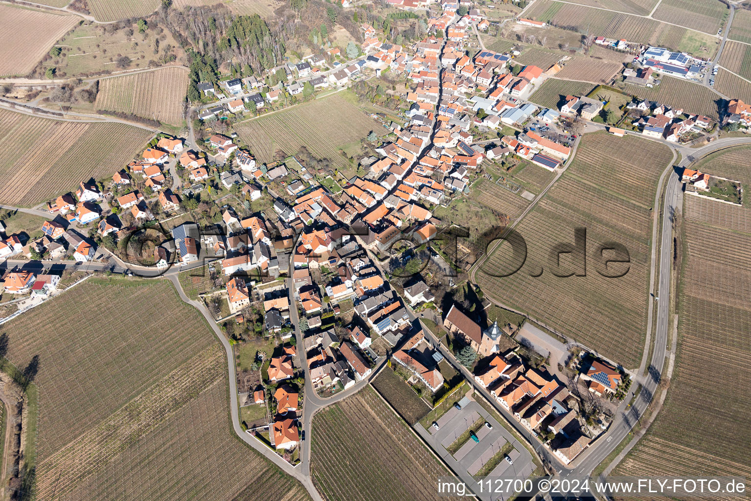 Drone recording of Burrweiler in the state Rhineland-Palatinate, Germany