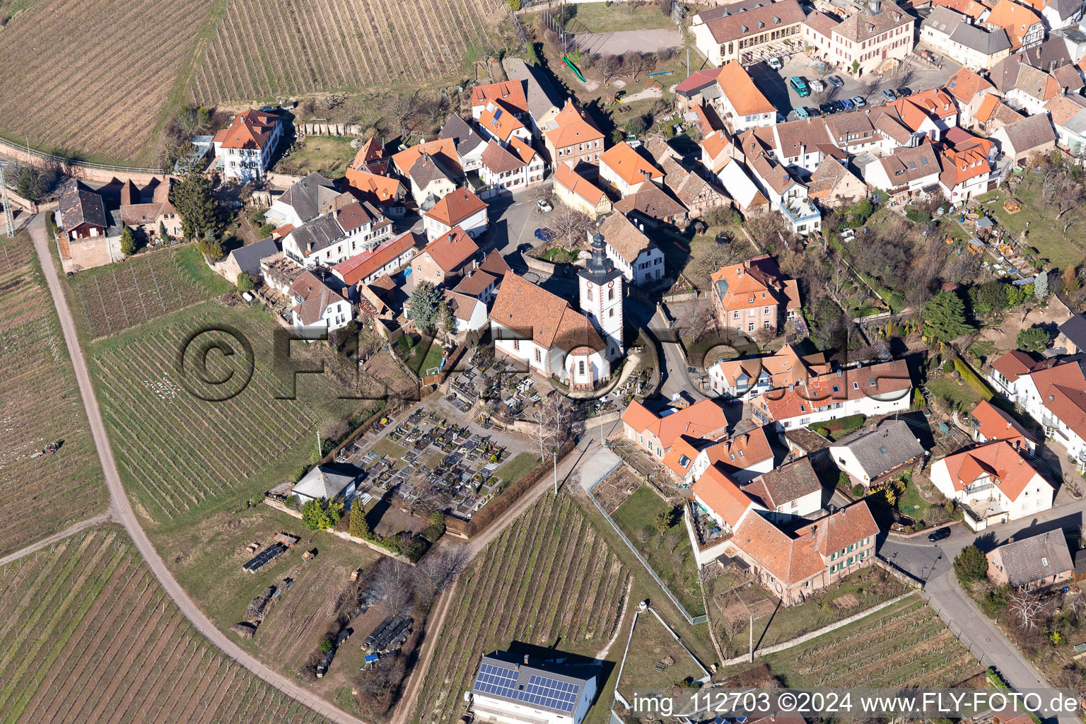 Bird's eye view of Weyher in der Pfalz in the state Rhineland-Palatinate, Germany