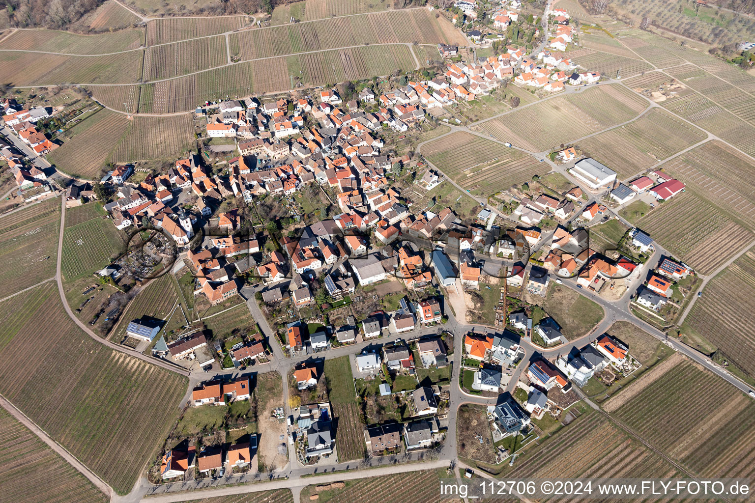 Bird's eye view of Weyher in der Pfalz in the state Rhineland-Palatinate, Germany