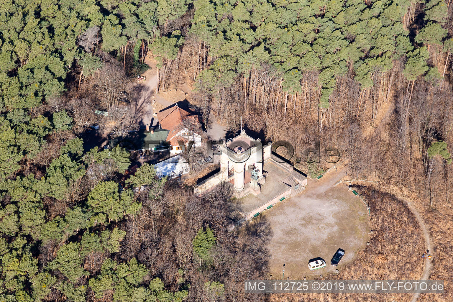 Aerial view of Peace Monument in Edenkoben in the state Rhineland-Palatinate, Germany