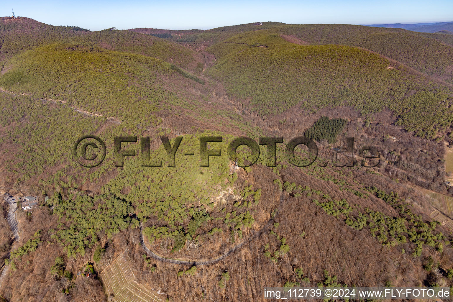 Aerial view of Chapel Wetterkreuzberg in Maikammer in the state Rhineland-Palatinate, Germany