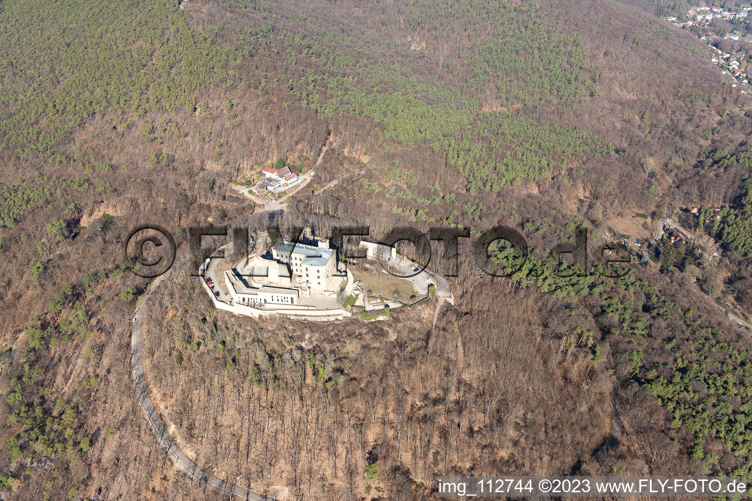 Hambach Castle in the district Diedesfeld in Neustadt an der Weinstraße in the state Rhineland-Palatinate, Germany seen from above