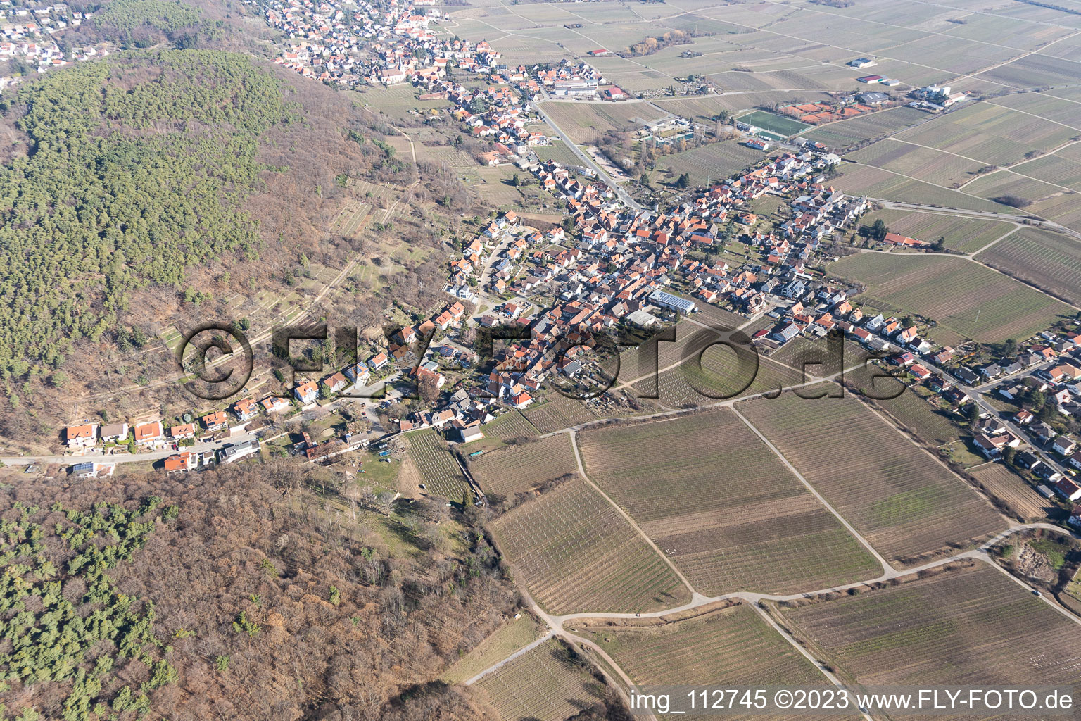 District Hambach an der Weinstraße in Neustadt an der Weinstraße in the state Rhineland-Palatinate, Germany viewn from the air