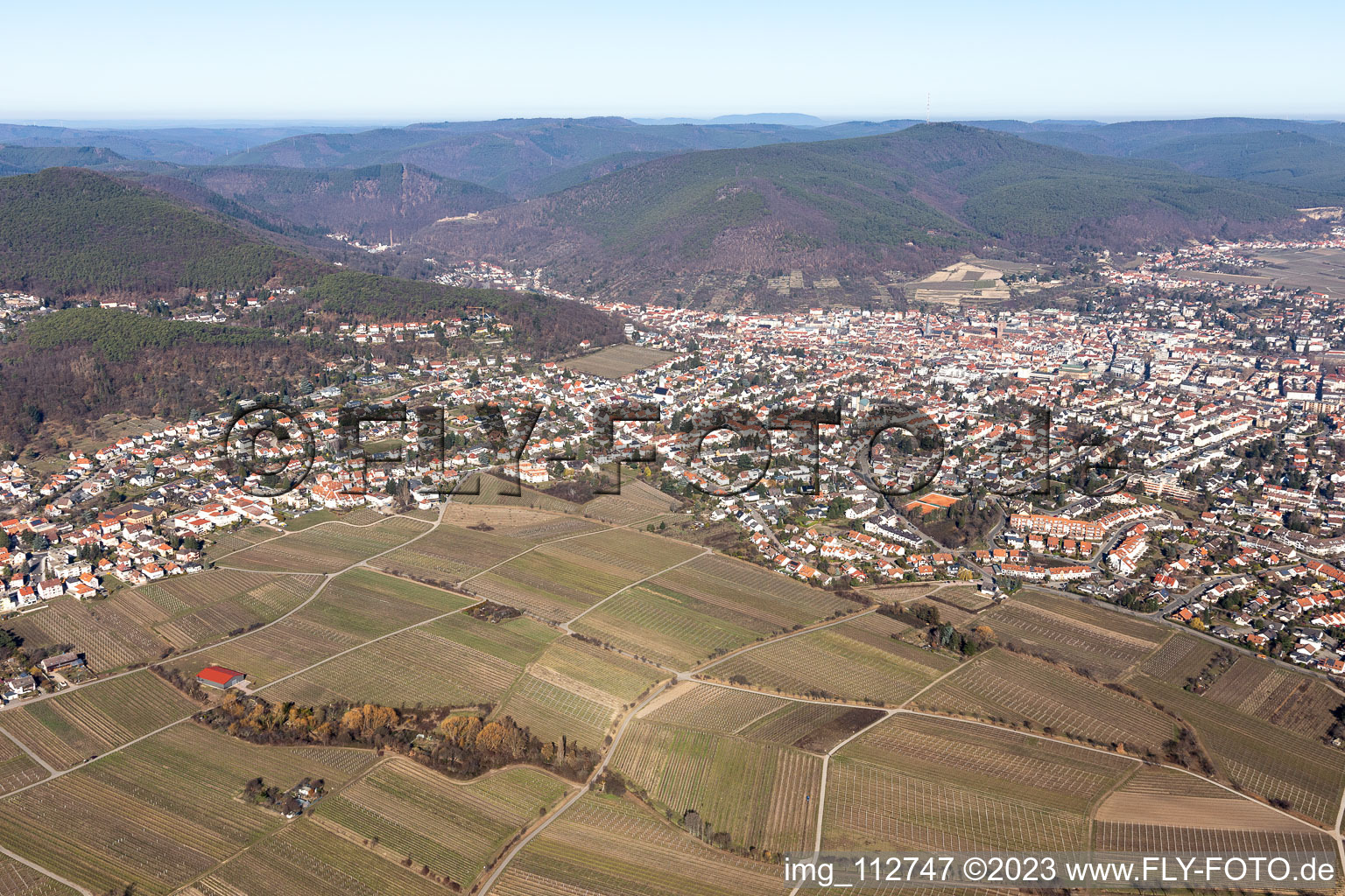 Aerial photograpy of Neustadt an der Weinstraße in the state Rhineland-Palatinate, Germany