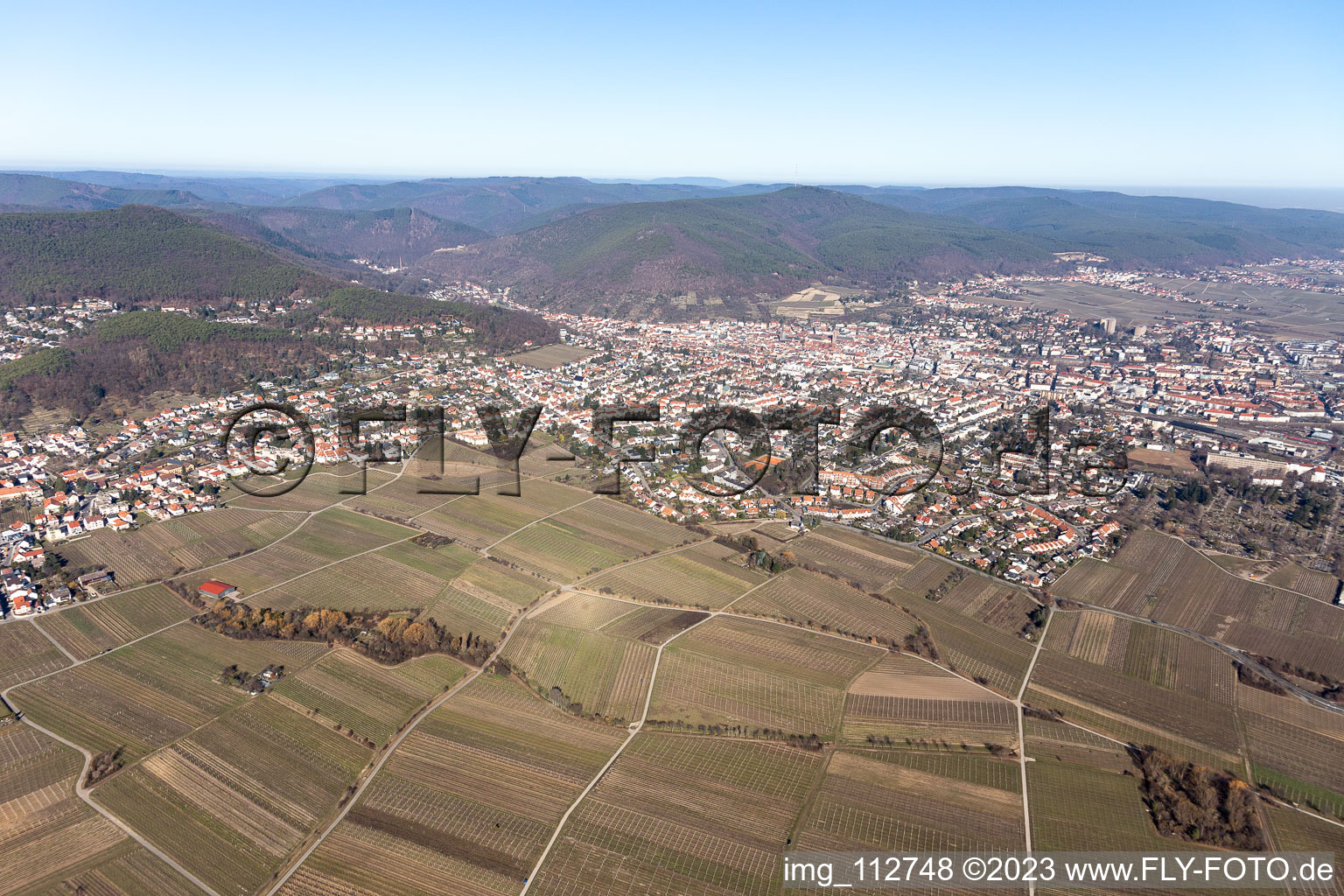 Oblique view of Neustadt an der Weinstraße in the state Rhineland-Palatinate, Germany