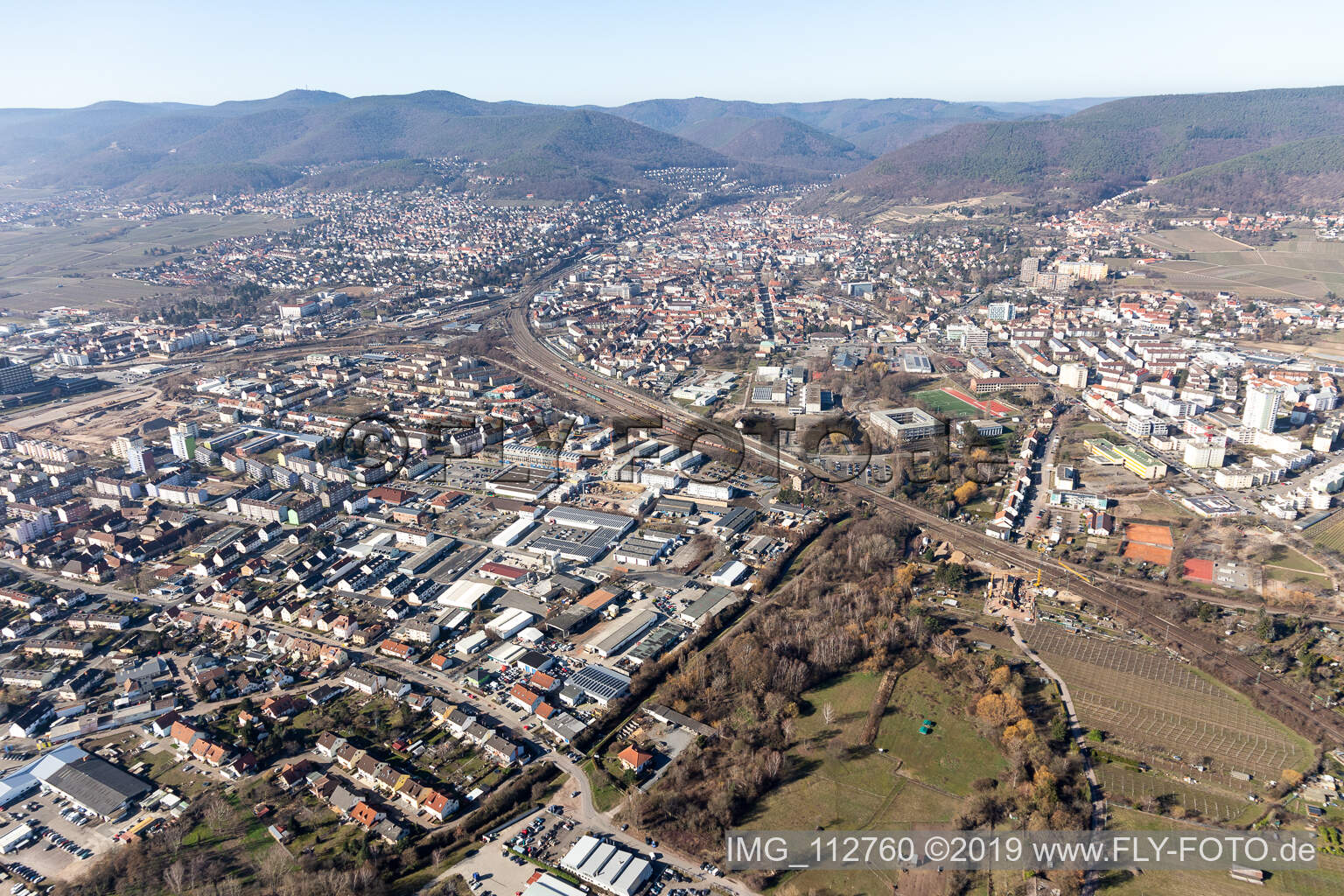 Neustadt an der Weinstraße in the state Rhineland-Palatinate, Germany from above