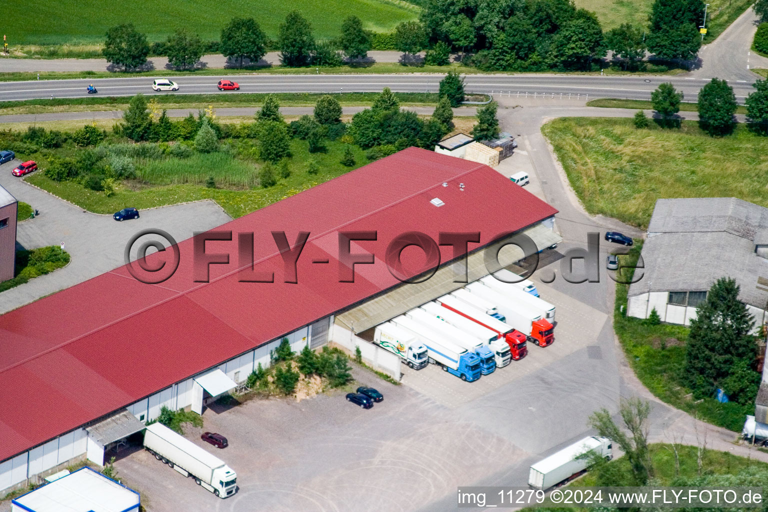 Aerial view of Nuss forwarding company in the West business park in the district Herxheim in Herxheim bei Landau in the state Rhineland-Palatinate, Germany