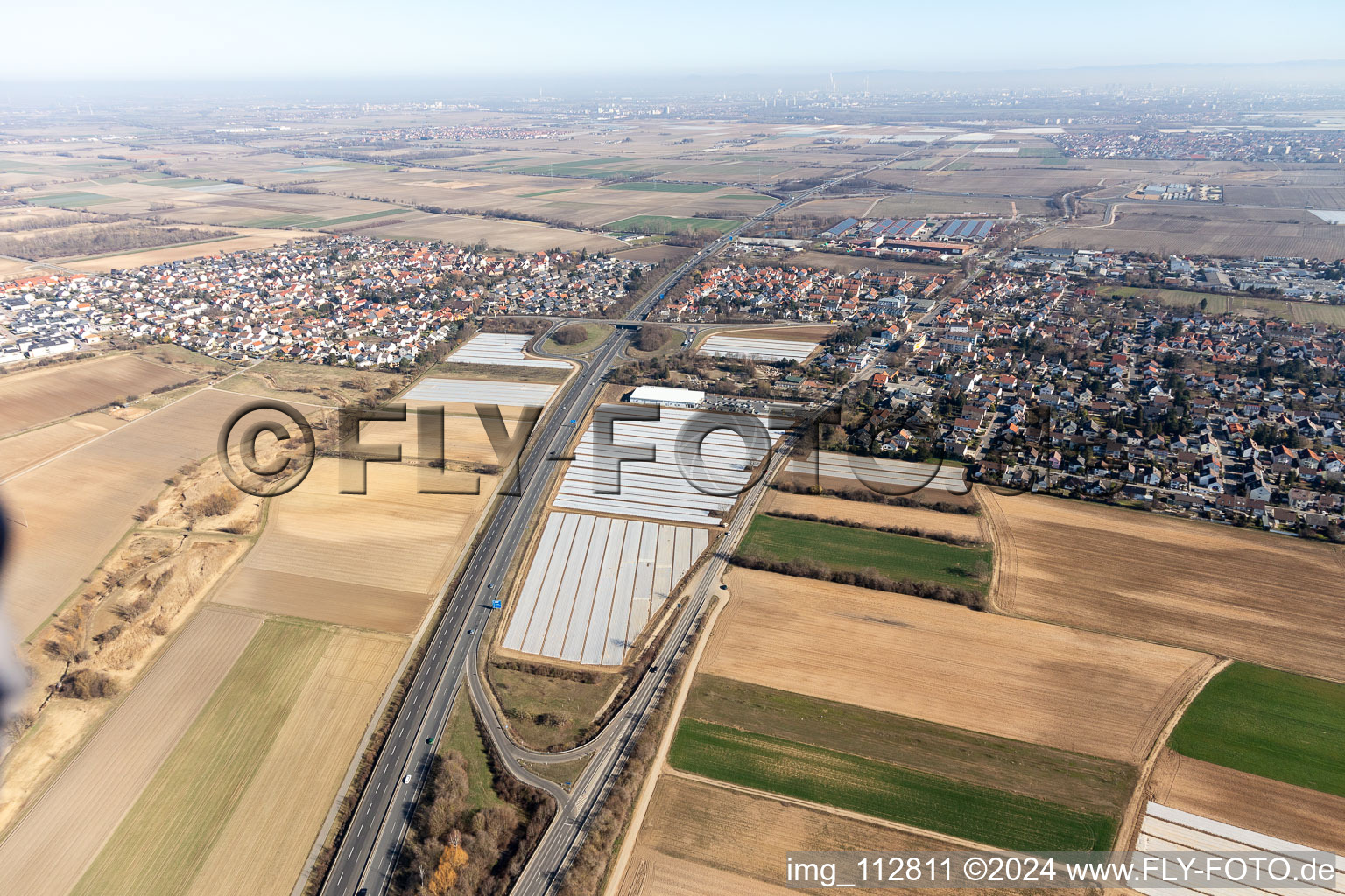 Oblique view of Hochdorf-Assenheim in the state Rhineland-Palatinate, Germany