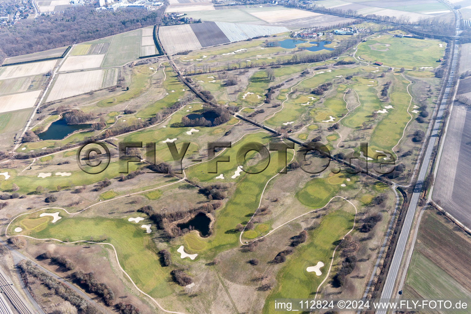 Grounds of the Golf course at Golfplatz Kurpfalz in Limburgerhof in the state Rhineland-Palatinate, Germany out of the air