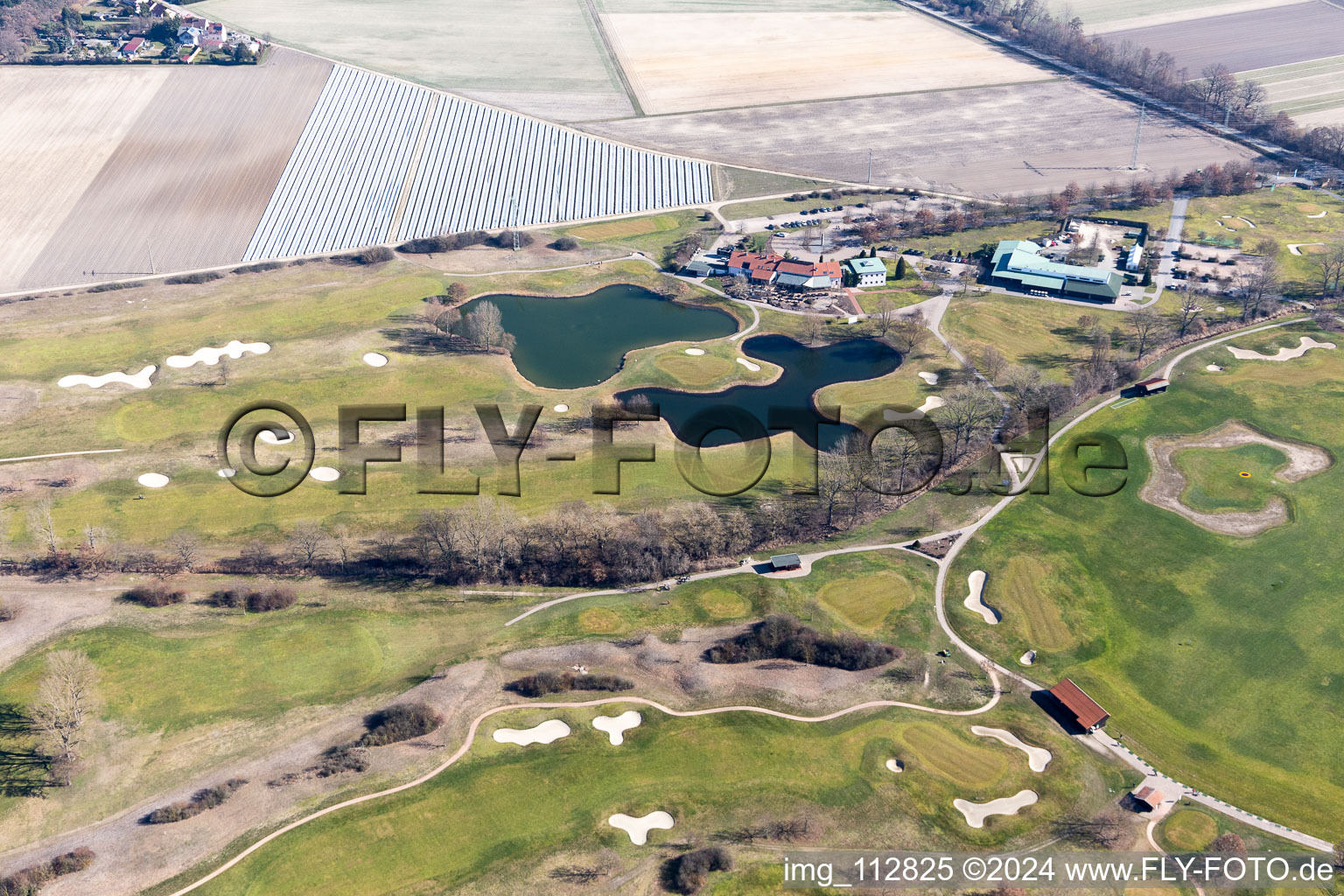 Kurpfalz golf course in Limburgerhof in the state Rhineland-Palatinate, Germany from above