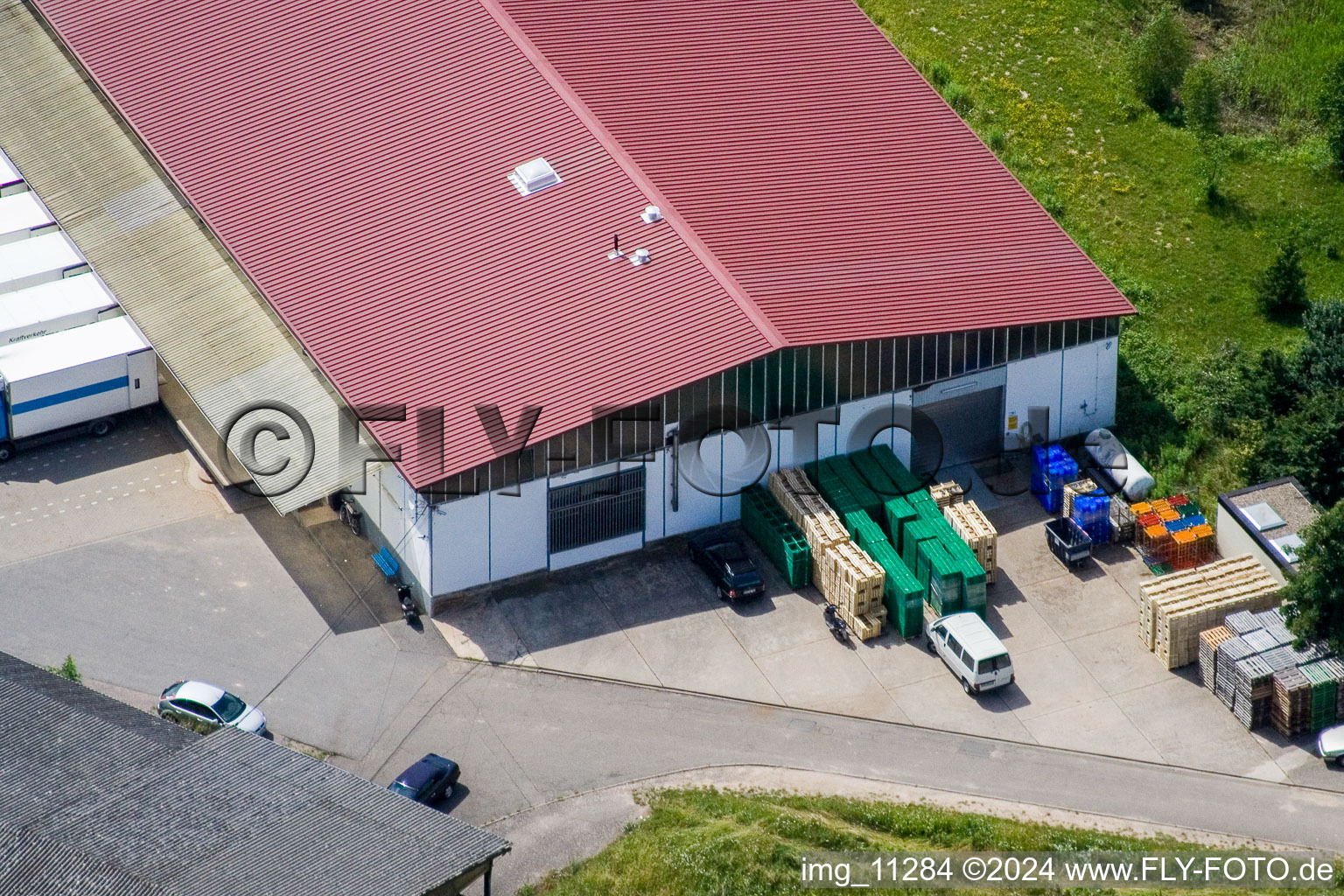 Oblique view of Nuss forwarding company in the West business park in the district Herxheim in Herxheim bei Landau in the state Rhineland-Palatinate, Germany