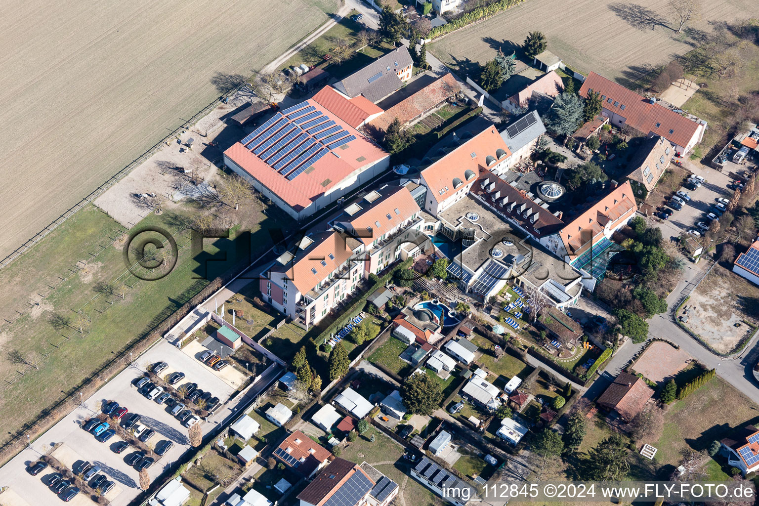 Aerial photograpy of Complex of the hotel building Lindner Hotel & Spa Binshof in Speyer in the state Rhineland-Palatinate, Germany