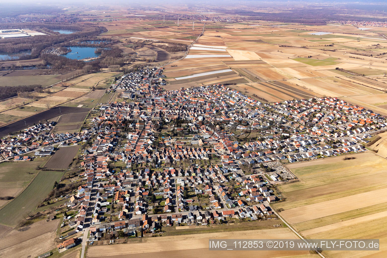 Drone image of District Mechtersheim in Römerberg in the state Rhineland-Palatinate, Germany