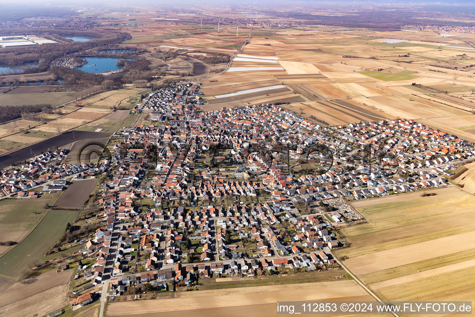 Drone image of District Mechtersheim in Römerberg in the state Rhineland-Palatinate, Germany