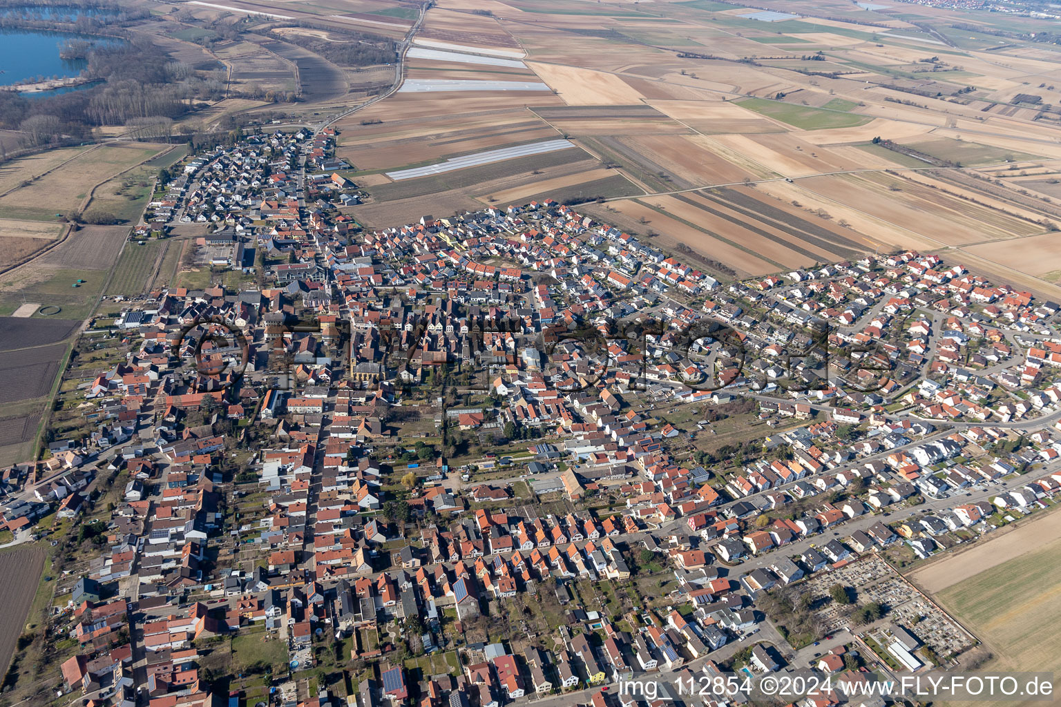 District Mechtersheim in Römerberg in the state Rhineland-Palatinate, Germany from the drone perspective