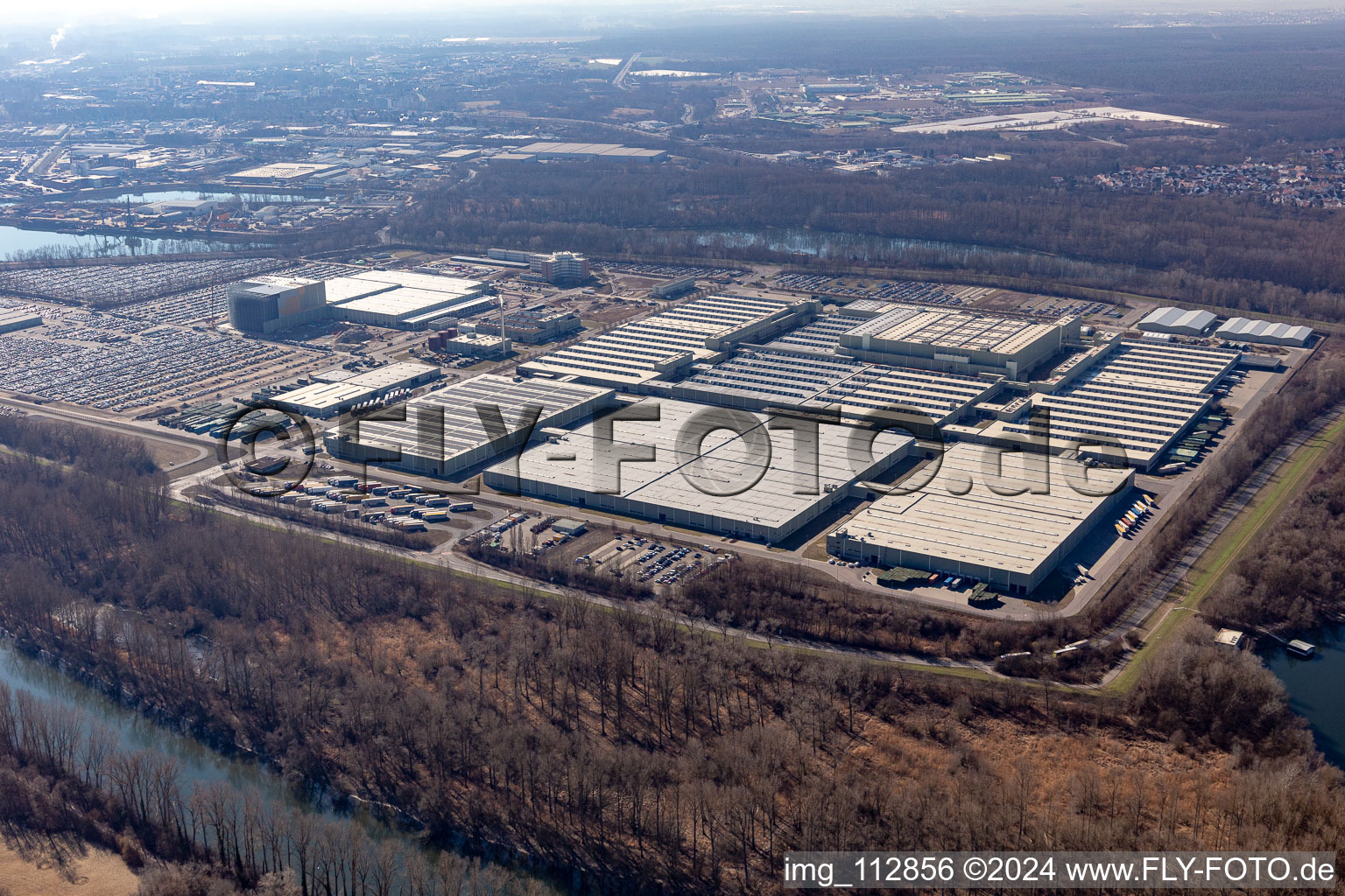 Aerial view of Island Green in Germersheim in the state Rhineland-Palatinate, Germany