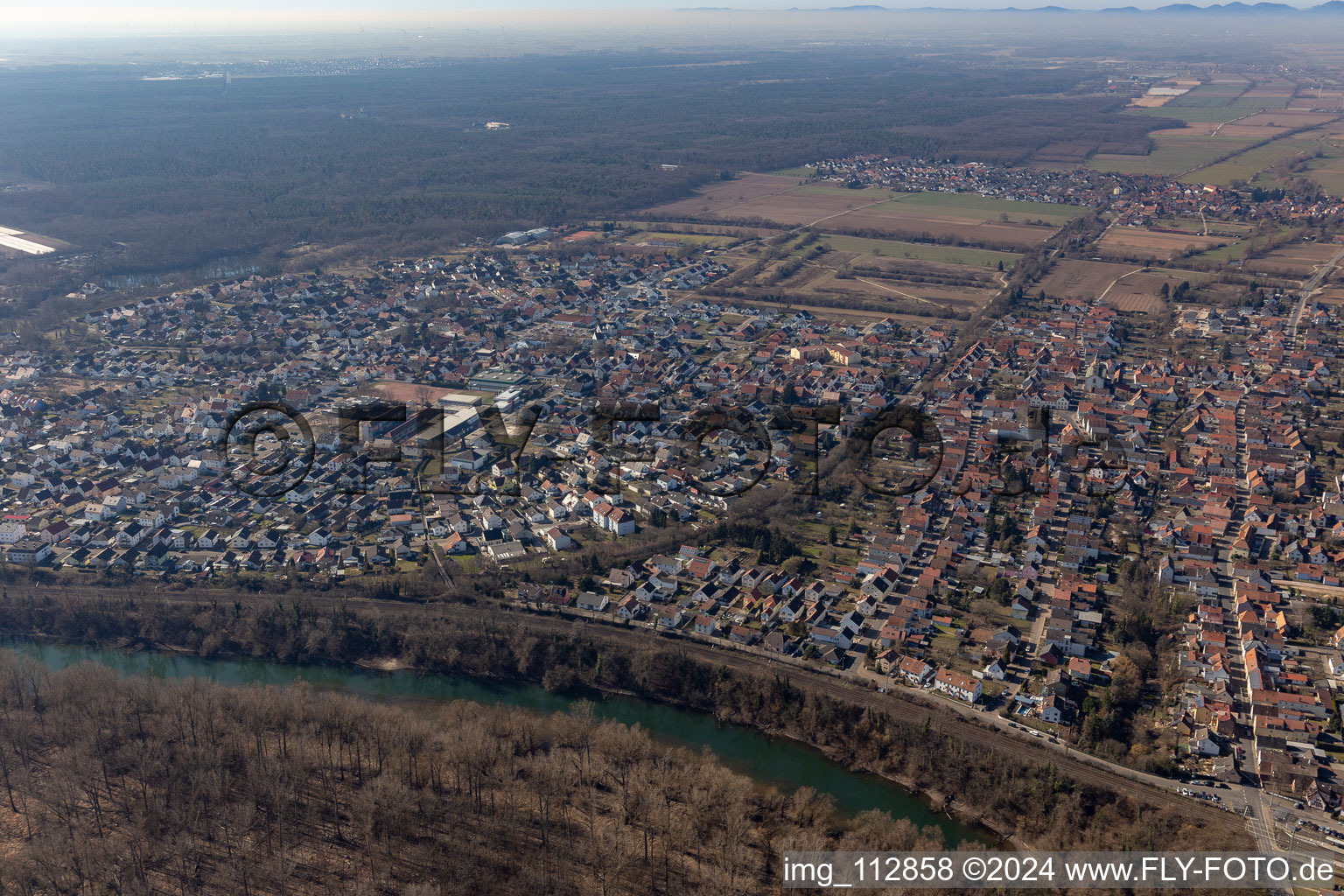 Lingenfeld in the state Rhineland-Palatinate, Germany from the drone perspective