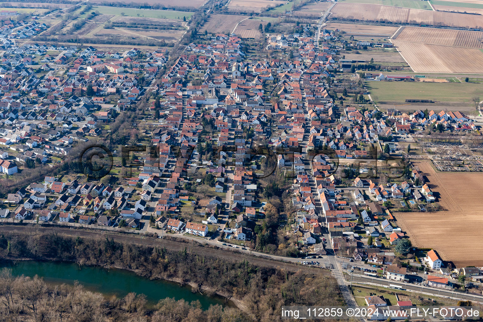 Lingenfeld in the state Rhineland-Palatinate, Germany from a drone