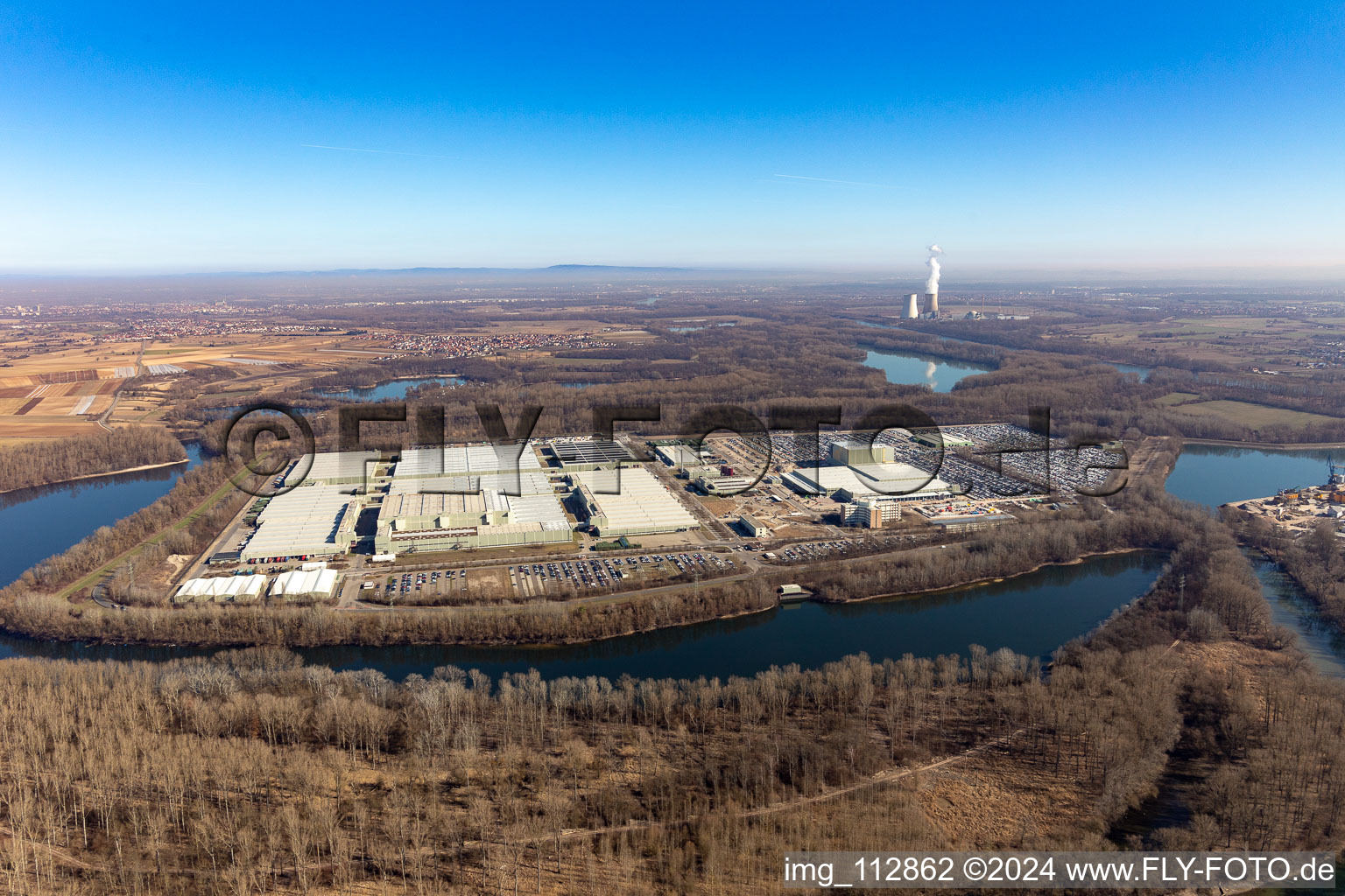 Oblique view of Island Green in Germersheim in the state Rhineland-Palatinate, Germany