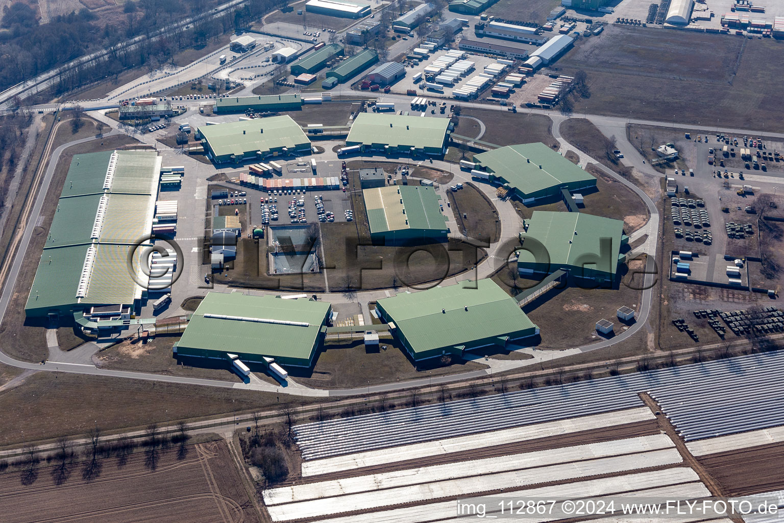 Building complex and logistics center on the military training grounds of the US-Army in Germersheim in the state Rhineland-Palatinate, Germany