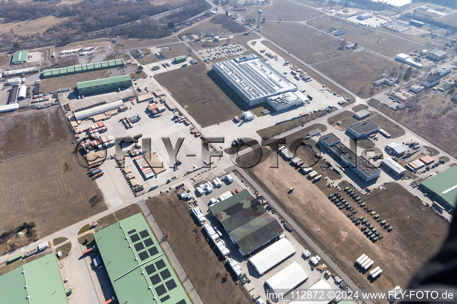 Aerial view of Army Depot in Lingenfeld in the state Rhineland-Palatinate, Germany